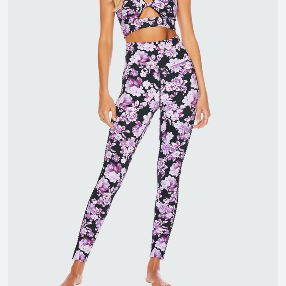 Beach Riot Black and Purple Floral Leggings